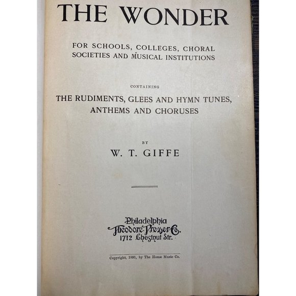 1891 ANTIQUE MUSIC BOOK "THE WONDER" BY W.T. GIFFE - Picture 7 of 9